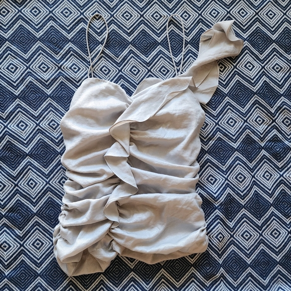 Scripted One-shoulder Sleeveless Ruffle Top - Picture 4 of 8